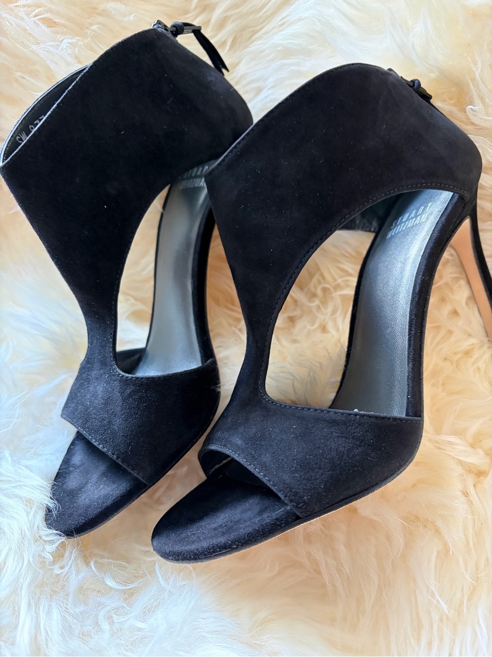Stuart Weitzman Hot Stuff Black Suede Cutout Open Toe Heels Booties Size 6